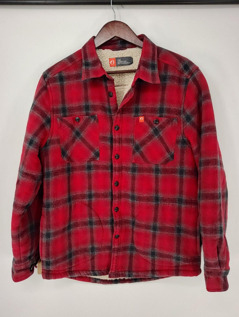 The American Outdoorsman Men's Red Plaid Sherpa-Lined Shirt Jacket Size Medium